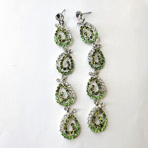 Green and Silver Crystal Chandelier Earrings